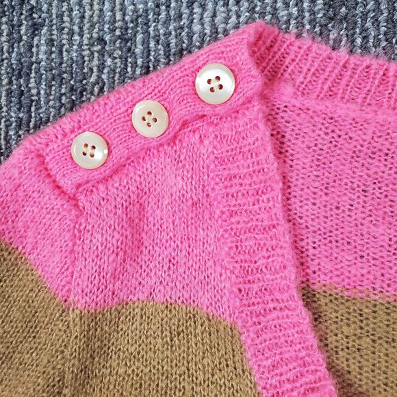 J. CREW Women’s XS Wool Mohair Blend V-Neck Button Shoulder Sweater Pink Striped - Picture 5 of 10